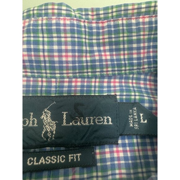 Polo Ralph Lauren Men Shirt Large L Madras Button UP Long Sleeve Blue Pink - Picture 4 of 8